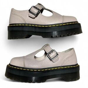 NWOT Dr. Martens Bethan Light Taupe Gray Pisa Leather T Bar Platform Mary Janes